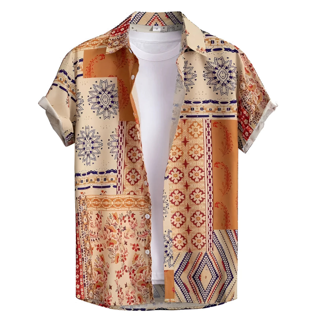 Men's slim fit Hawaiian shirt with digital printed pattern and short sleeves