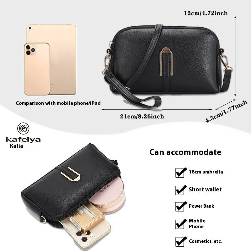 Women's solid colour PU messenger bag with stitching details and shell shape