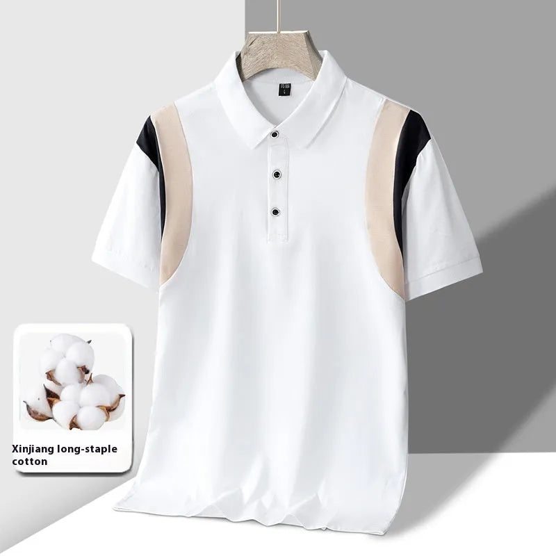 Men's striped cotton short-sleeved t-shirt in loose Korean-style fit
