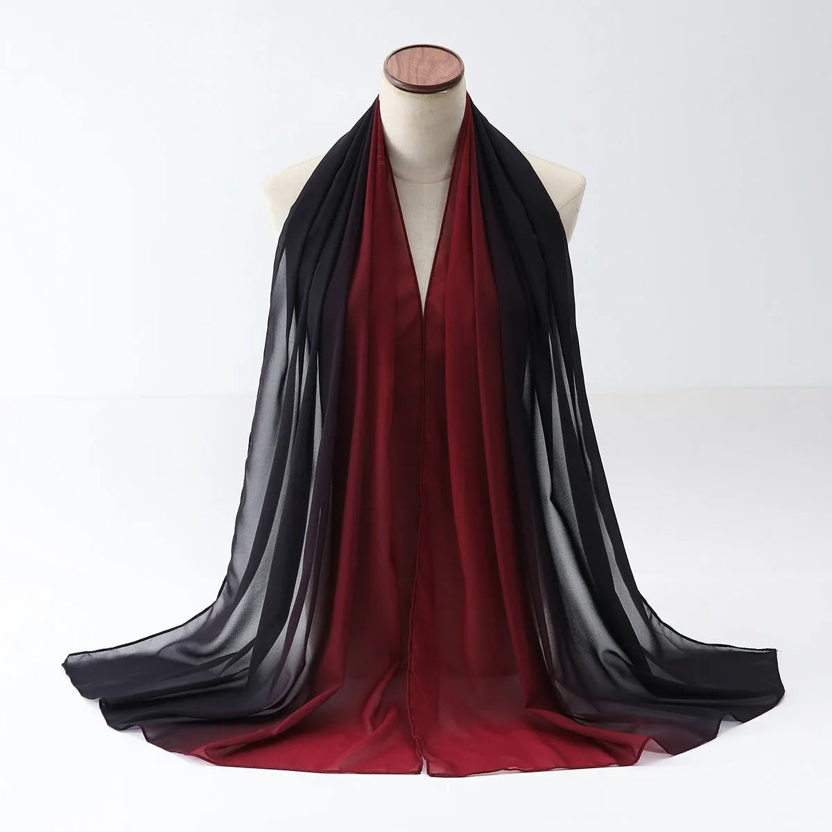 Women's chiffon bubble towel scarf in ethnic Pu long style showing texture and drape