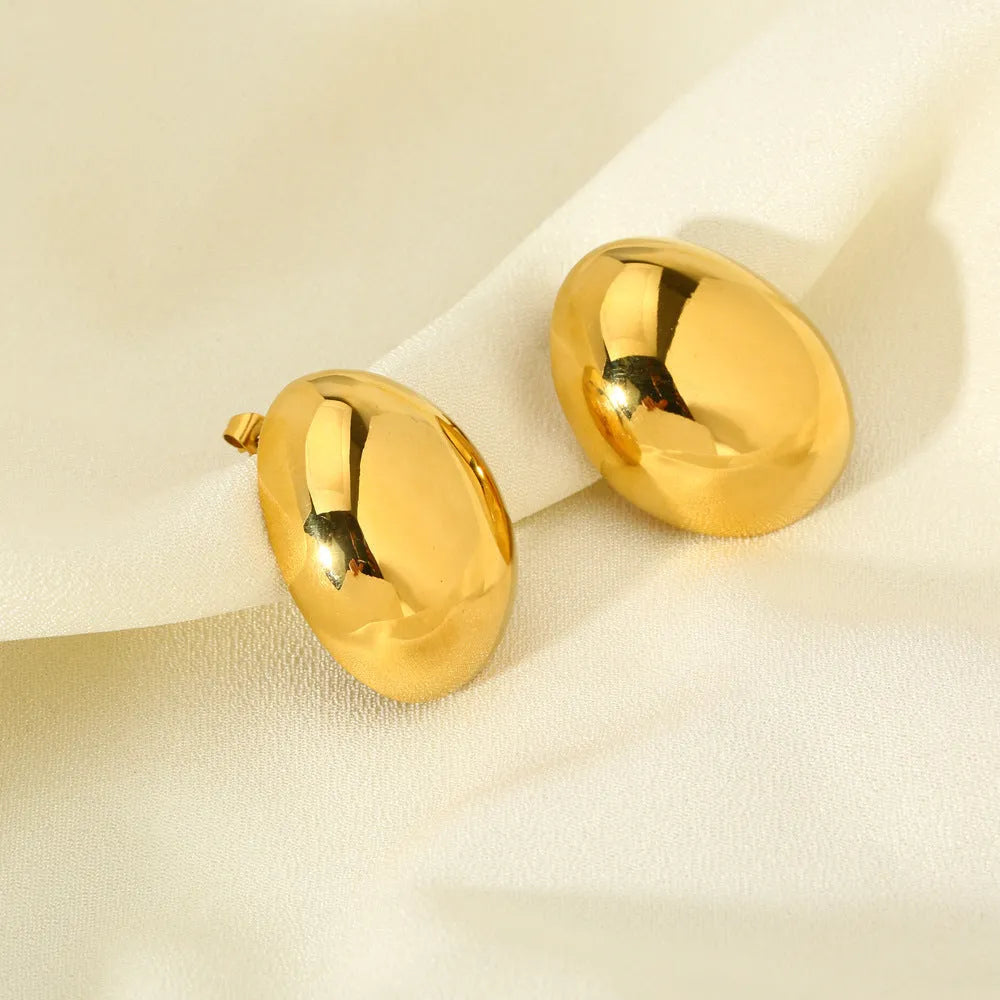 Geometric stainless steel ear studs with glazed surface and electroplated 18K finish