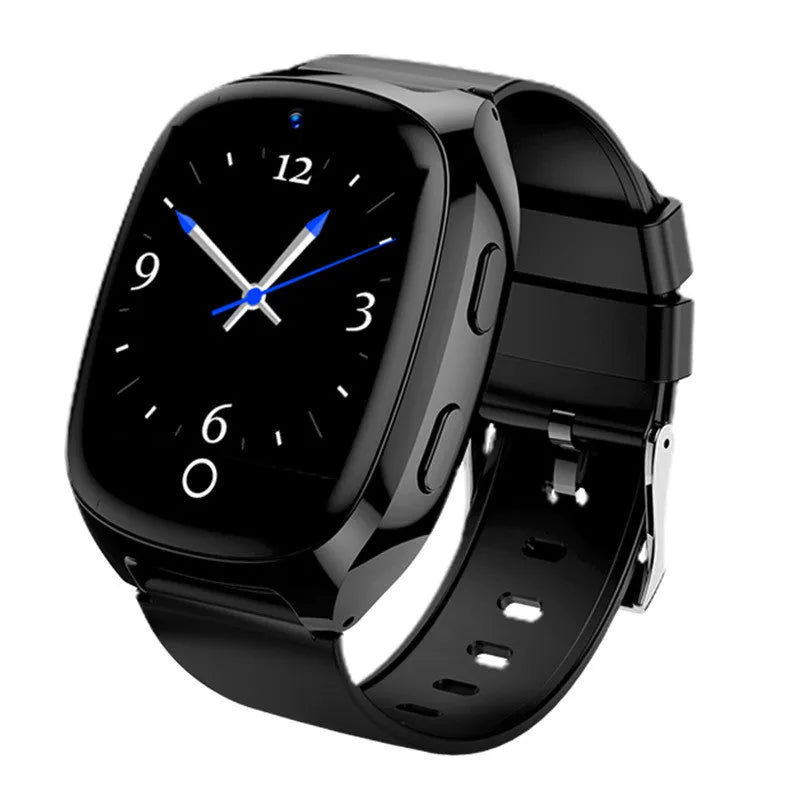 Black GPS tracker smartwatch for kids with a 1.54-inch touch screen on a wrist.