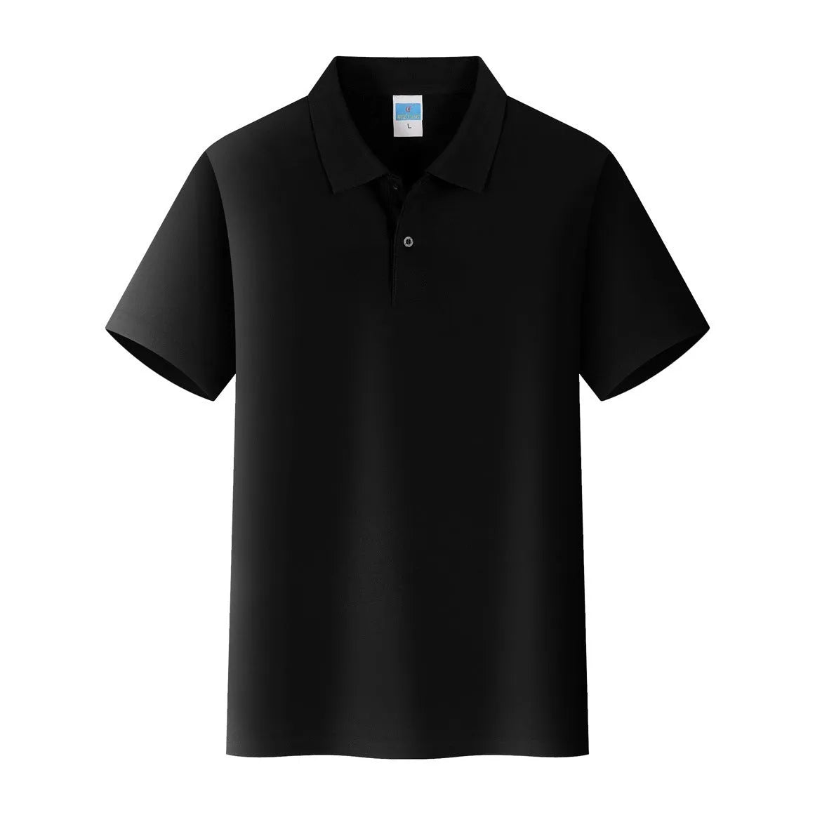Short-sleeved straight-cut cotton pullover work shirt on a hanger, shown in a solid colour for embroidery.