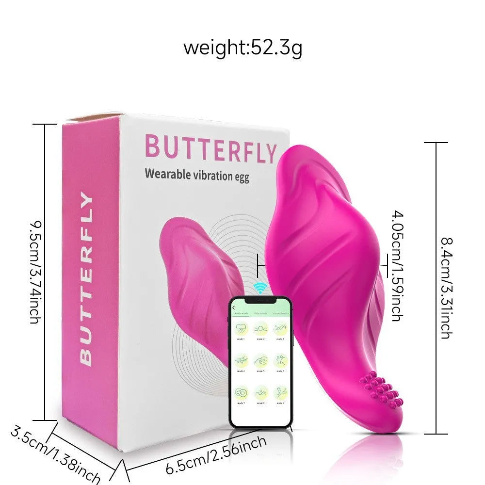 Rose red wearable female massager with smartphone APP remote control on a white background