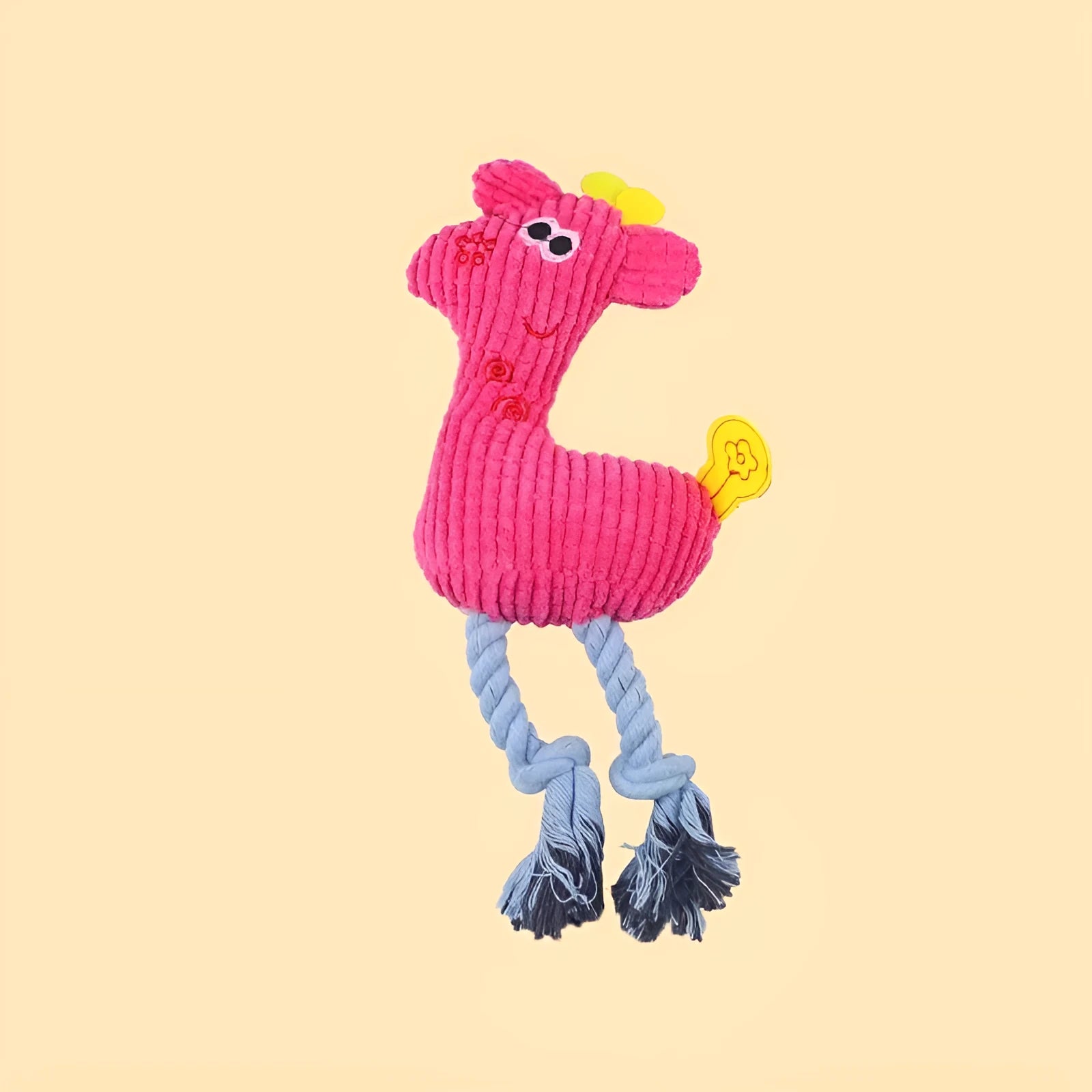Blue plush deer-shaped dog toy with corn grain texture and sound function.