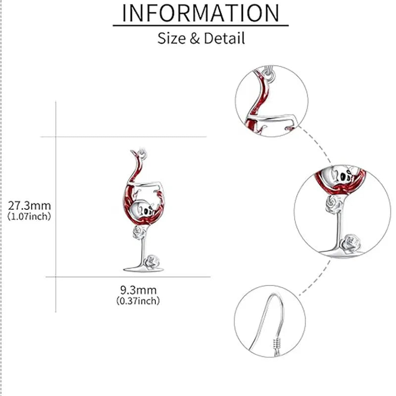 A pair of zinc alloy electroplated earrings with a combined skull and wine glass geometric design.