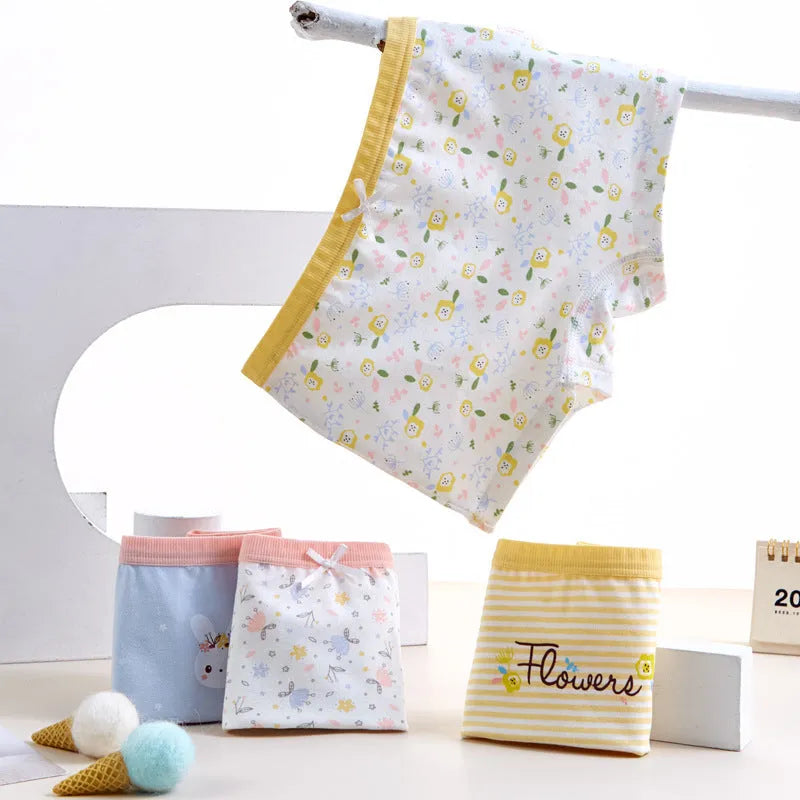 Girls' pure cotton underwear shorts set in 4 pairs, available for heights 110-170cm, cotton fabric