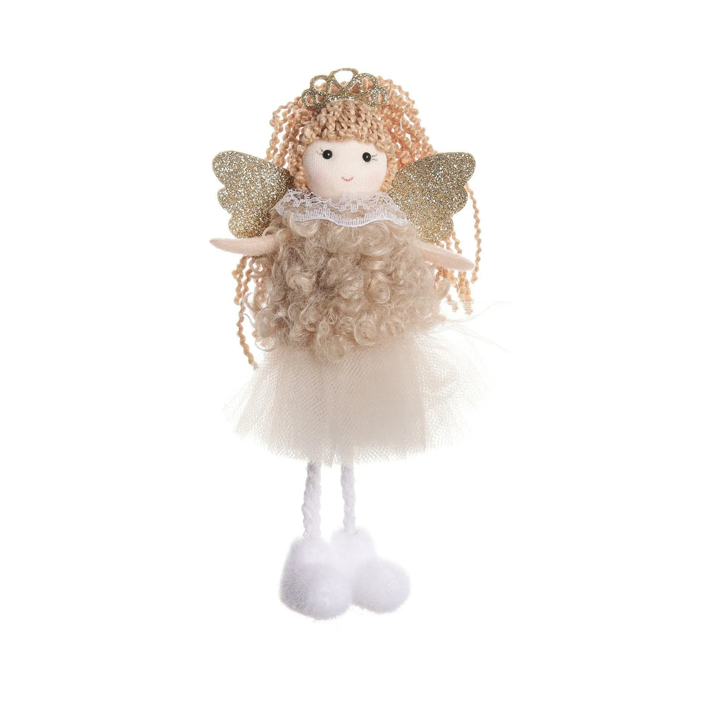 Christmas angel girl fabric pendant charm for high ponytails in white, pink, and khaki colours.