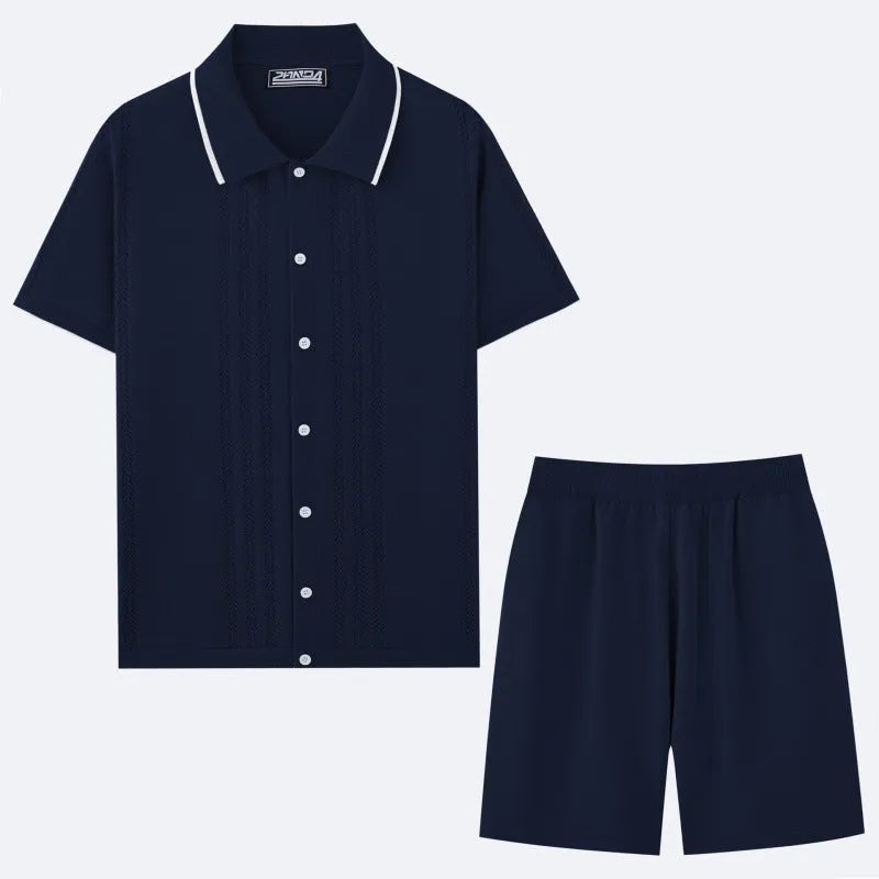 Business casual two-piece set with short sleeve top and shorts in Tencel viscose fabric