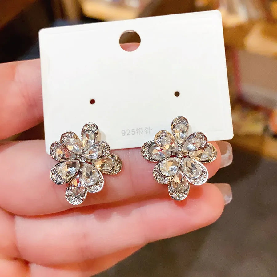 Light luxury heart-shaped zircon inlaid copper ear studs for women, gold, silver, purple, blue colours, geometric design