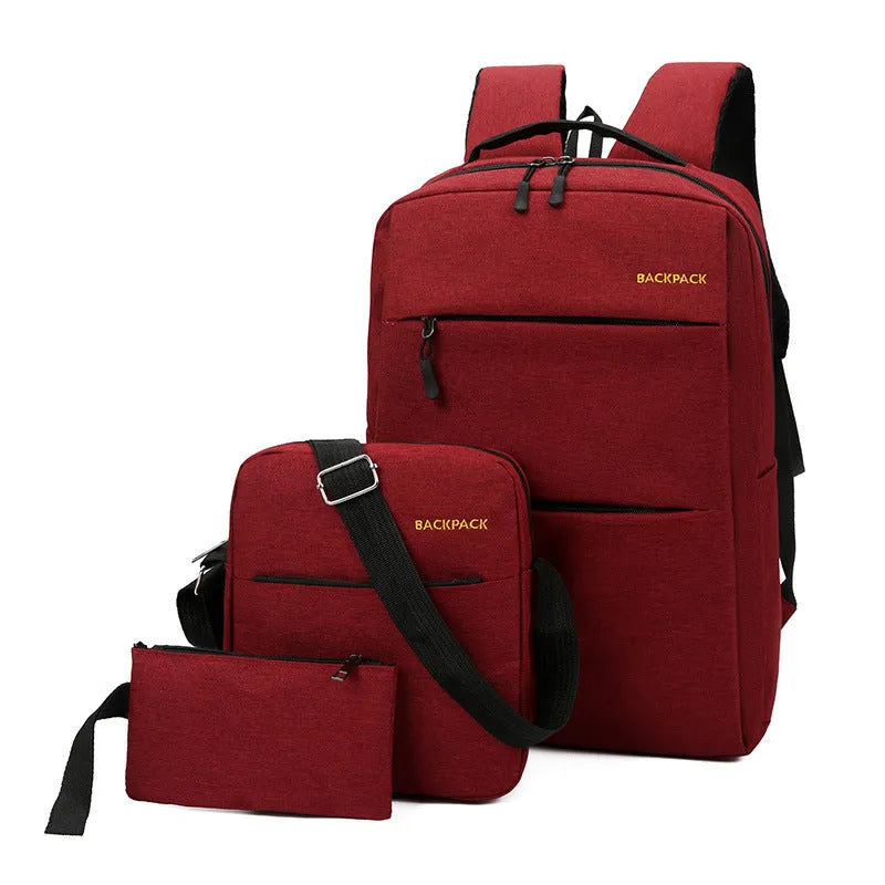 Men's three-piece computer bag set in waterproof nylon with USB charging ports