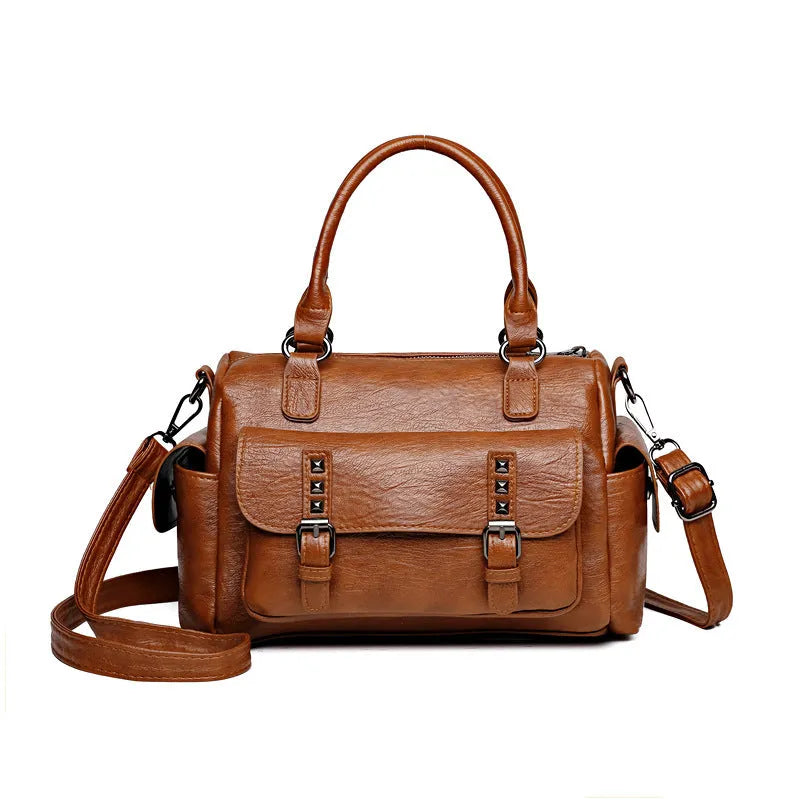 Large vintage messenger bag in horizontal square design with contrast stitching