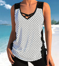 Women's printed split boxer swimsuit with top and shorts in polyester fabric