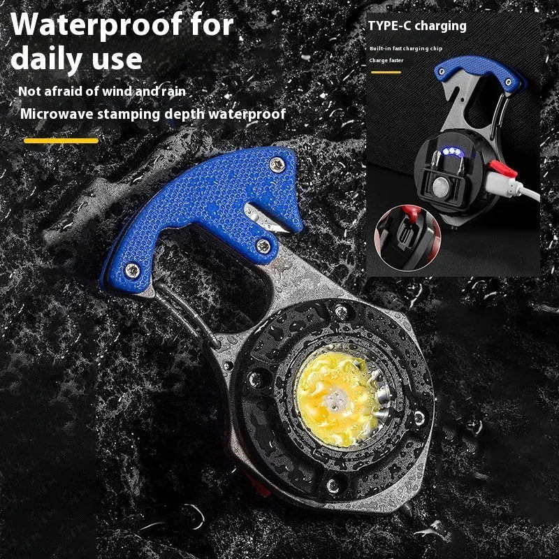 Multifunctional keychain flashlight with emergency tools including window breaker and screwdriver