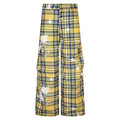Men's blue retro plaid loose straight-leg casual trousers with mid waist