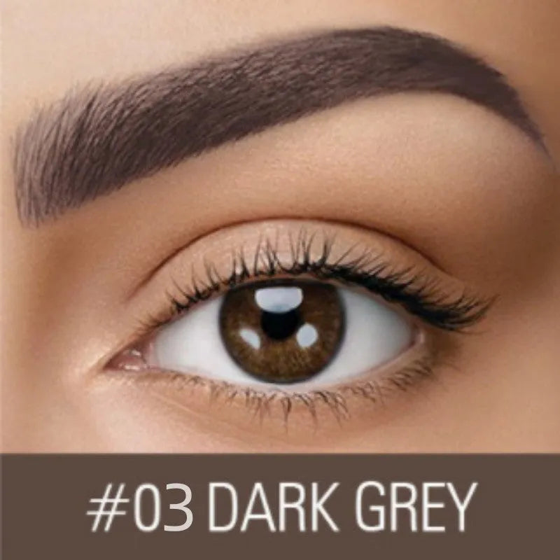 Waterproof quick-drying eyebrow cream in dark grey and golden yellow shades for brow definition.