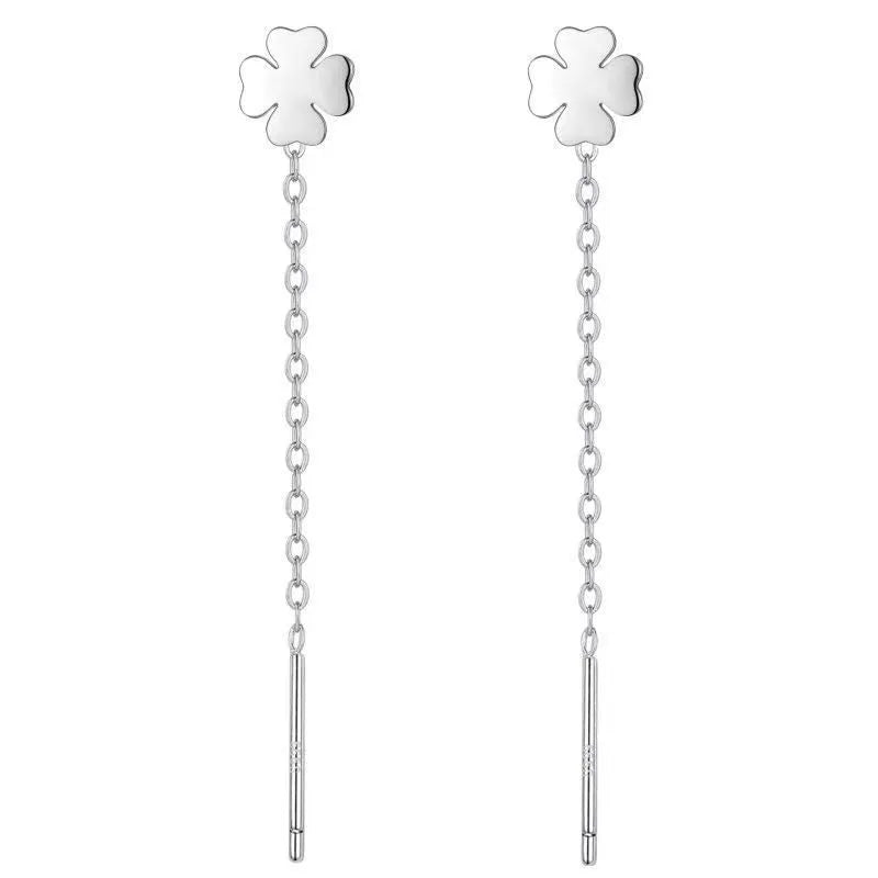 Long sterling silver needle ear string with a choice of geometric or pearl pendants for women.