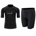 Men's navy blue quick-dry nylon swimsuit set with half sleeves and long swim pants