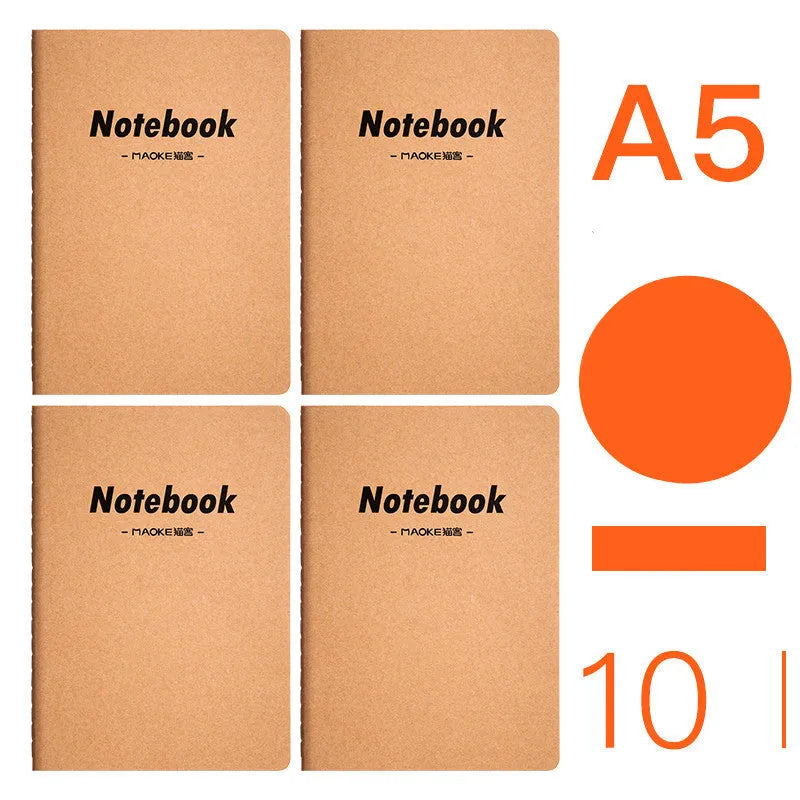 Bundle of ten soft-cover kraft paper notebooks with thread binding in various animal and nature designs.