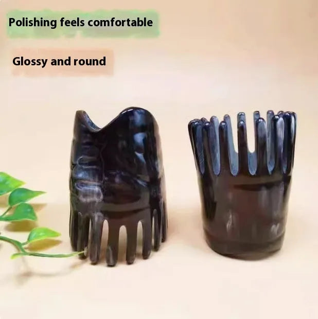 White buffalo horn meridian massage comb with half shampoo wide teeth and pointed tip for traditional Chinese head therapy