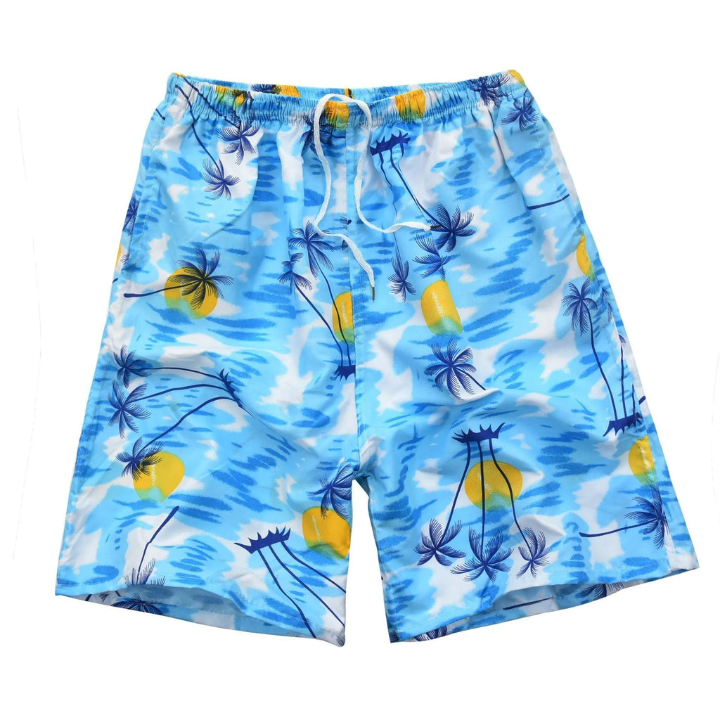 Men's floral print five-point swimming trunks in polyester fabric, free size