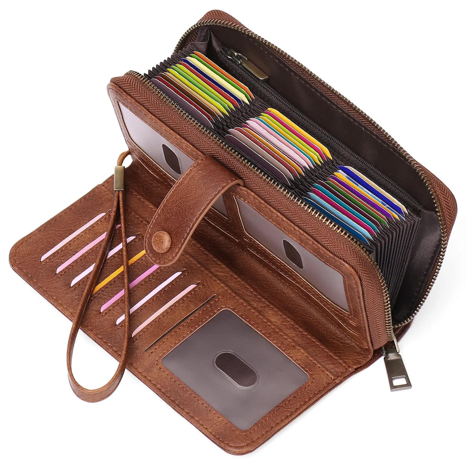Expanding card holder women's long wallet passport bag in PU synthetic leather with anti-theft swiping