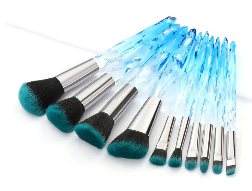 10 clear crystal diamond shank foundation brushes with artificial fibre bristles in four colour options