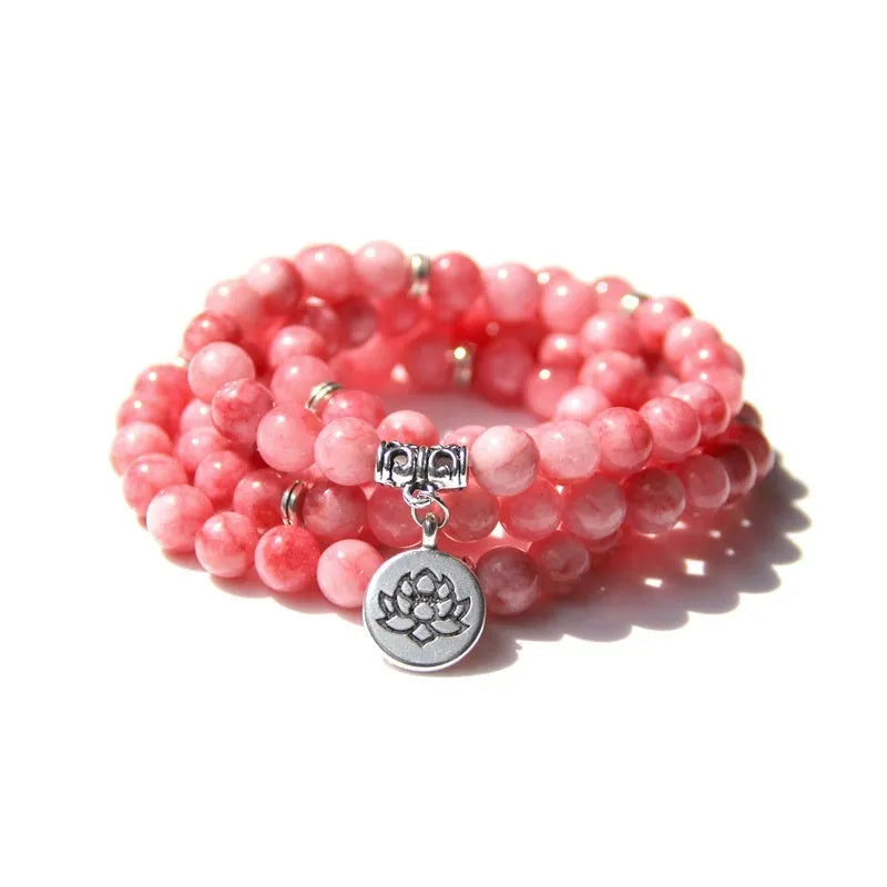 Women's bracelet with natural stone lotus pendant in geometric design showing eight colour variations