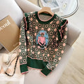 Women's green printed sweater with loose fit and regular sleeves