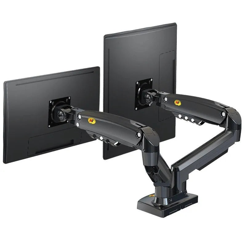 Dual screen monitor bracket with lifting mechanism in aluminium alloy and plastic construction