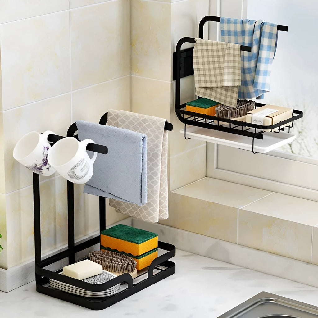 Foldable plastic kitchen rack in new Chinese style for wall or desktop rag draining storage