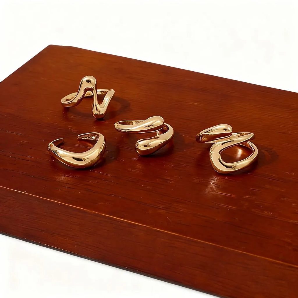 Geometric open ring set in gold and silver electroplated metal, two styles, for women