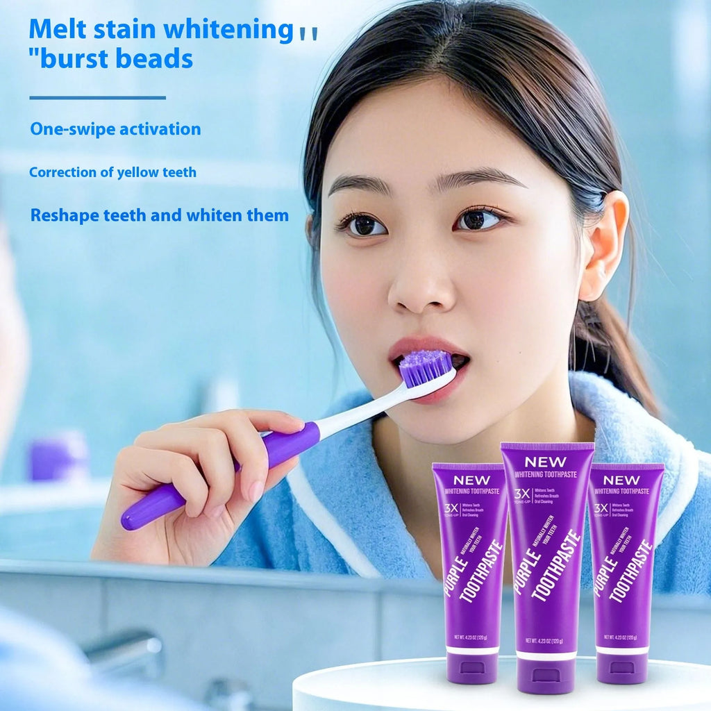 Purple whitening toothpaste tube 120g for removing yellow stains from adult teeth