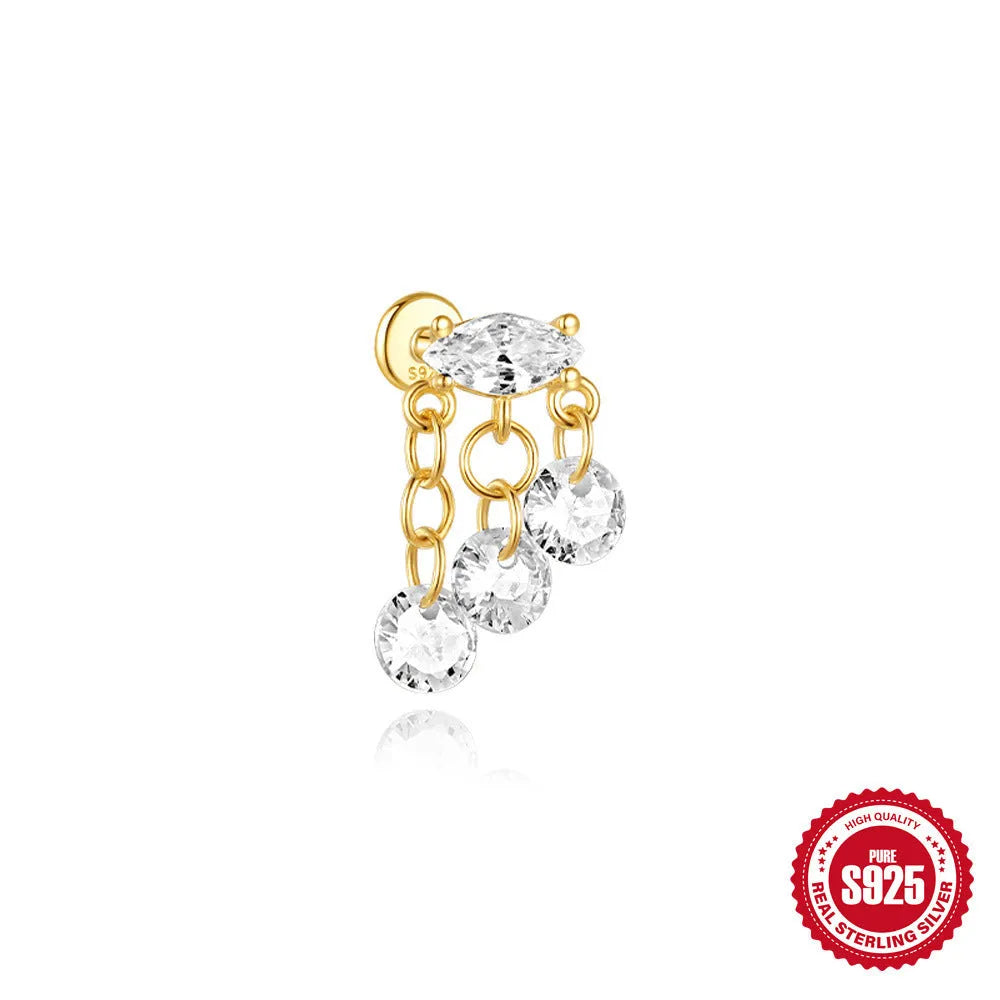 S925 sterling silver water drop shaped earring with a flat spiral puncture pattern, in a gold tone finish.