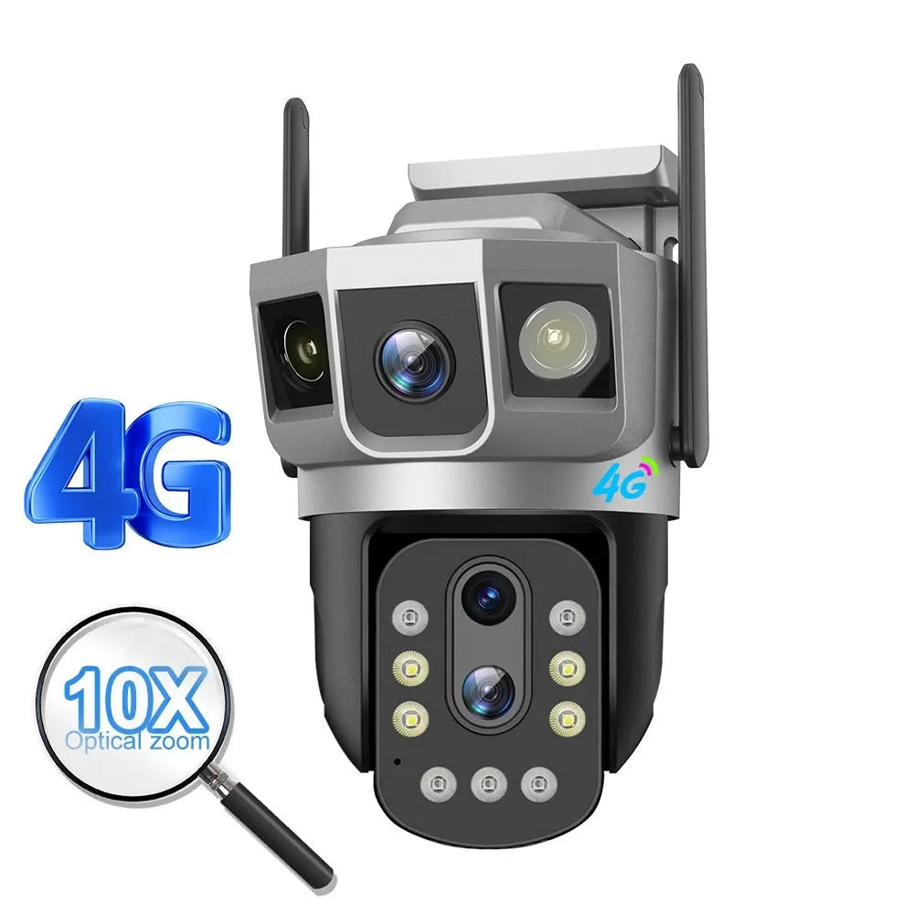 V380 4G outdoor smart security camera with solar panel and 10x zoom capability