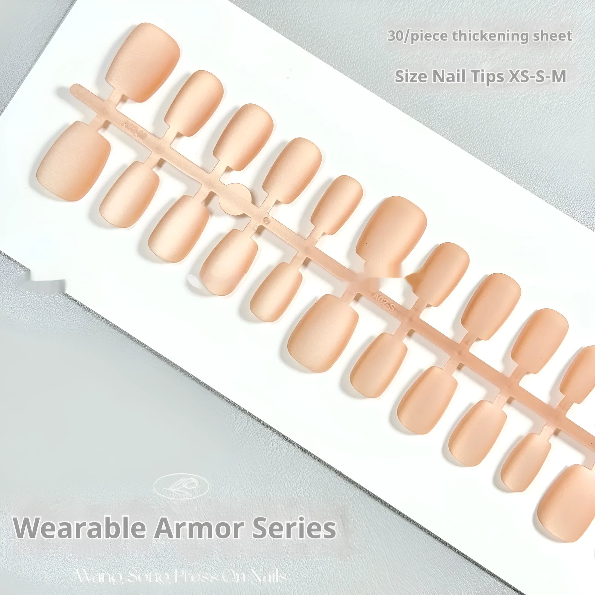 Short ladder false nails with velvet frosted Cat's Eye finish in XS S M sizing options showing Aurora designs