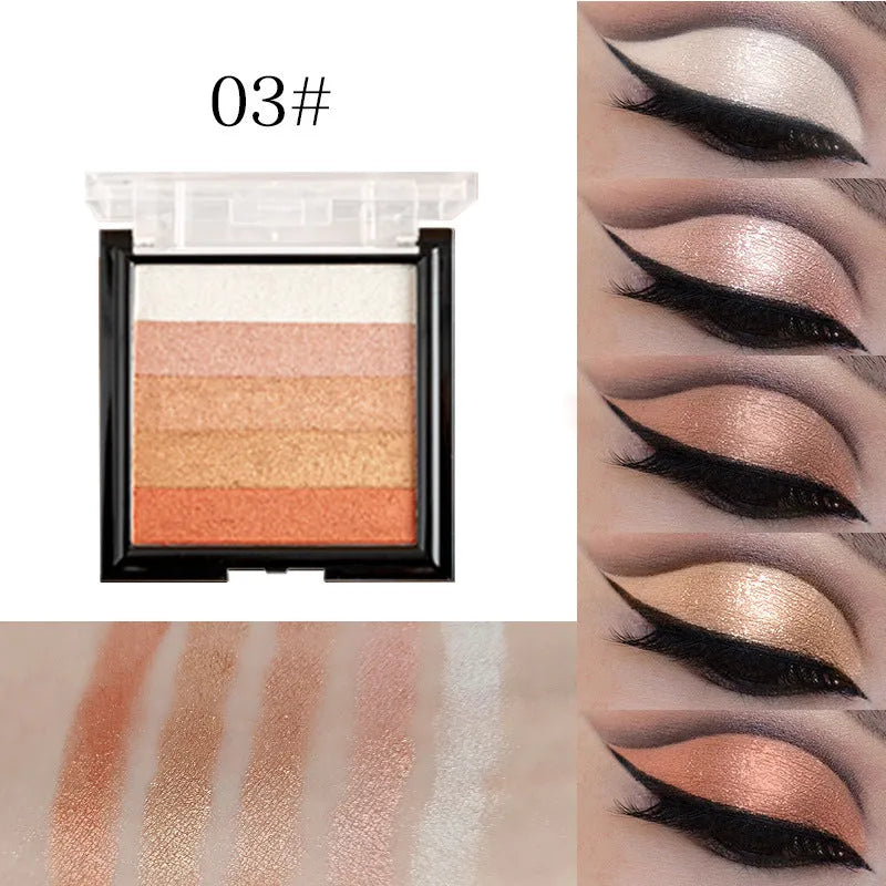 Eye shadow compact plate for contouring and brightening, showing six colour styles in a 12g palette.