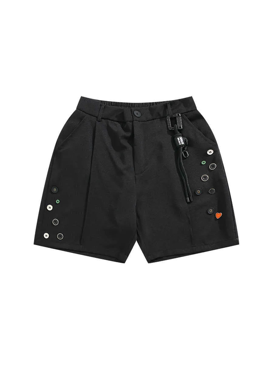 Men's black semi-elastic shorts with loose straight-leg fit and mid waist