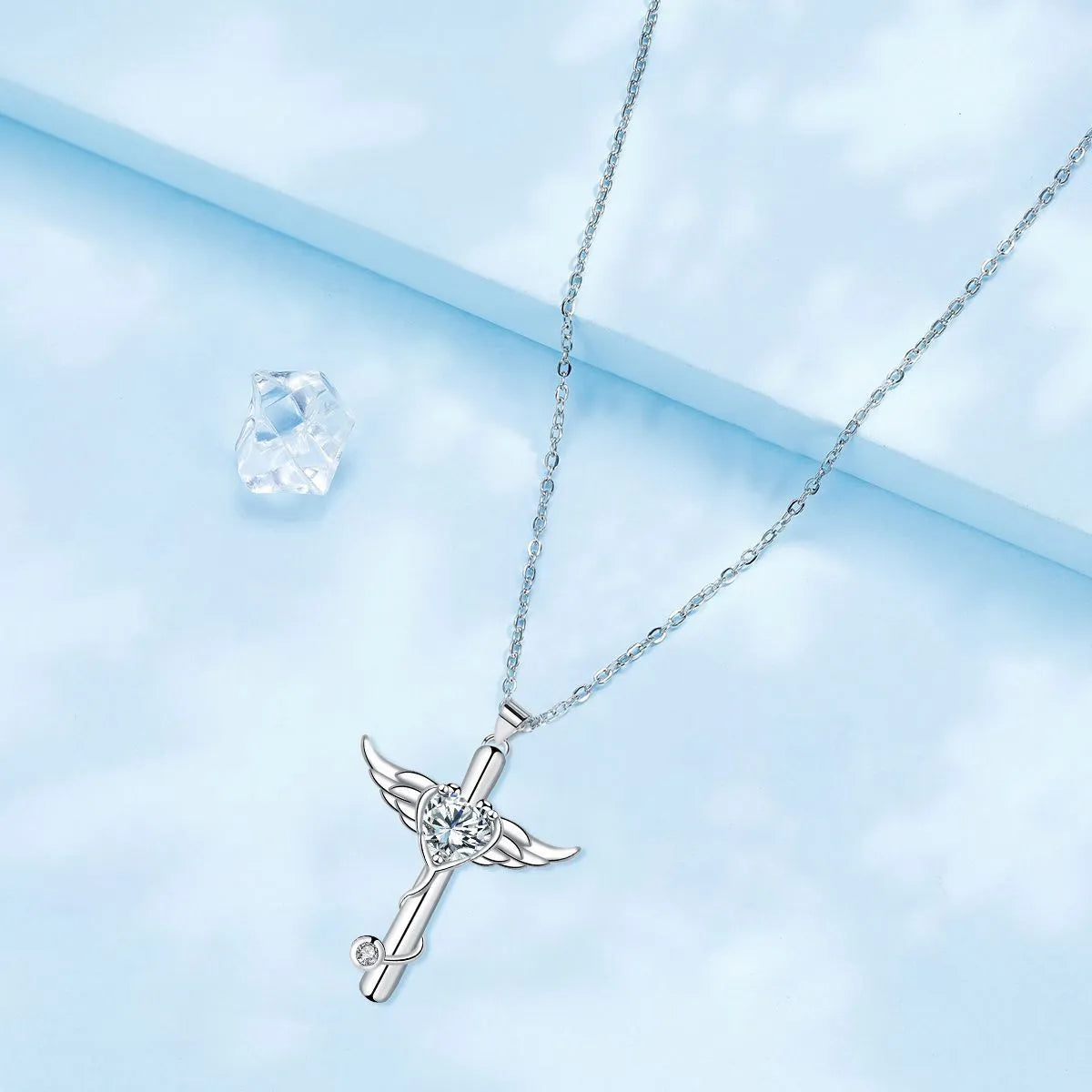 Wings cross stethoscope pendant necklace in electroplated copper on a chain