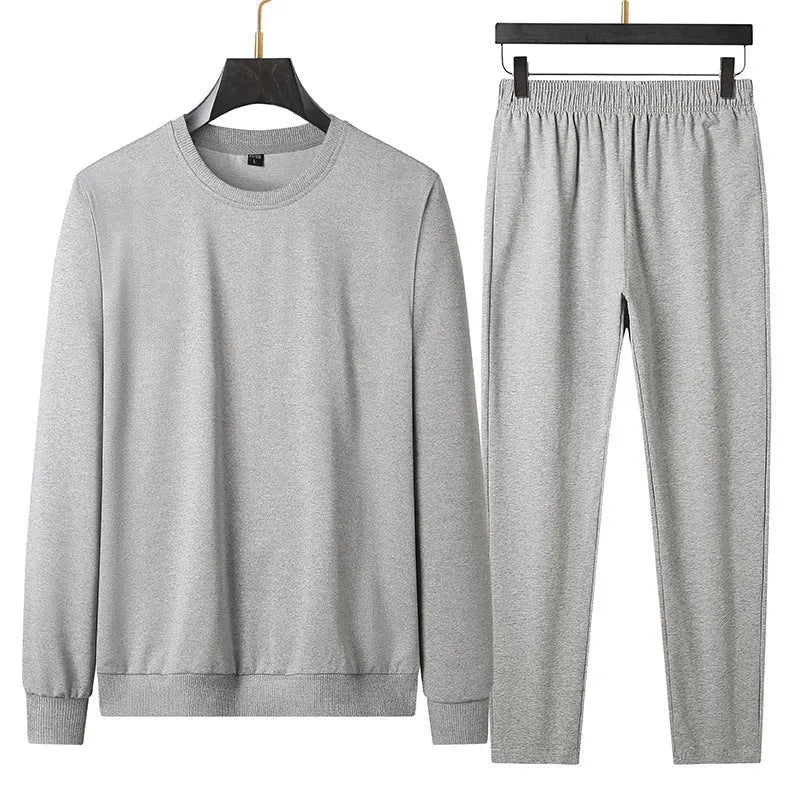 Spring autumn men casual tracksuit set no metal drawstring pockets polyester knit black gray light gray coat and trousers