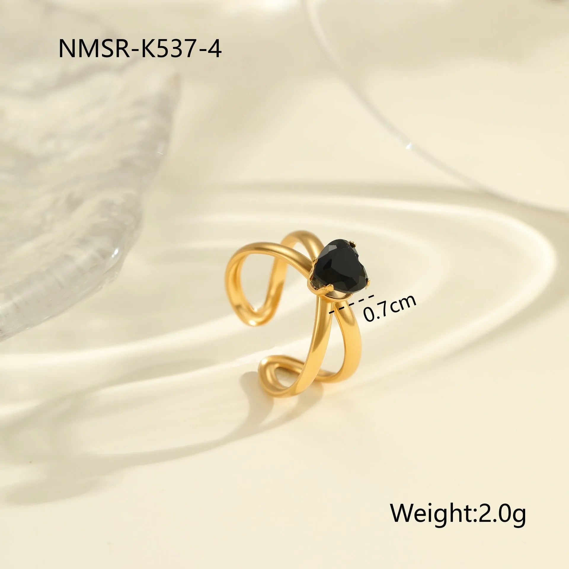 Geometric open mouth stainless steel ring with zircon stones and electroplated finish