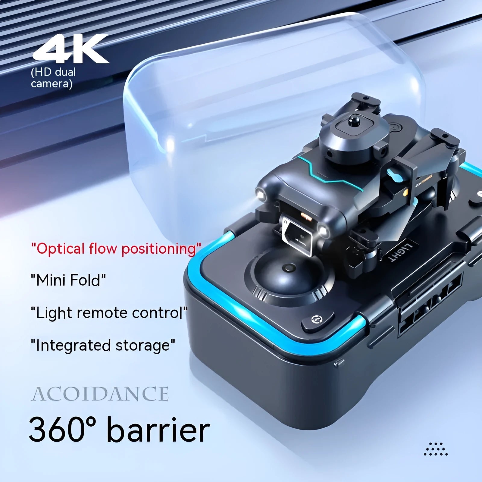 Black S96 quadcopter drone with four propellers and a camera, shown on a stand.