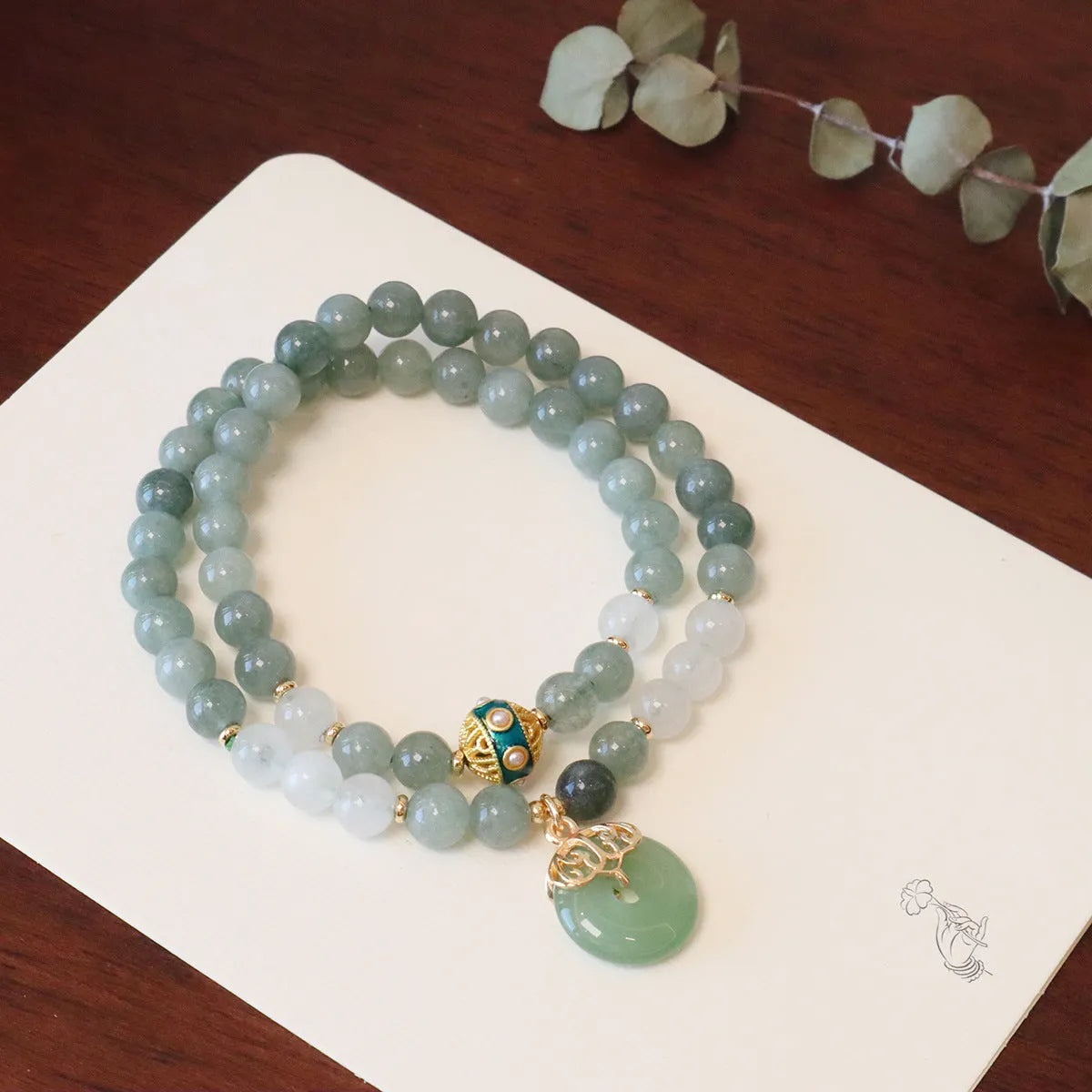 Women's safety buckle bracelet with Burmese jade geometry pendants in new Chinese style