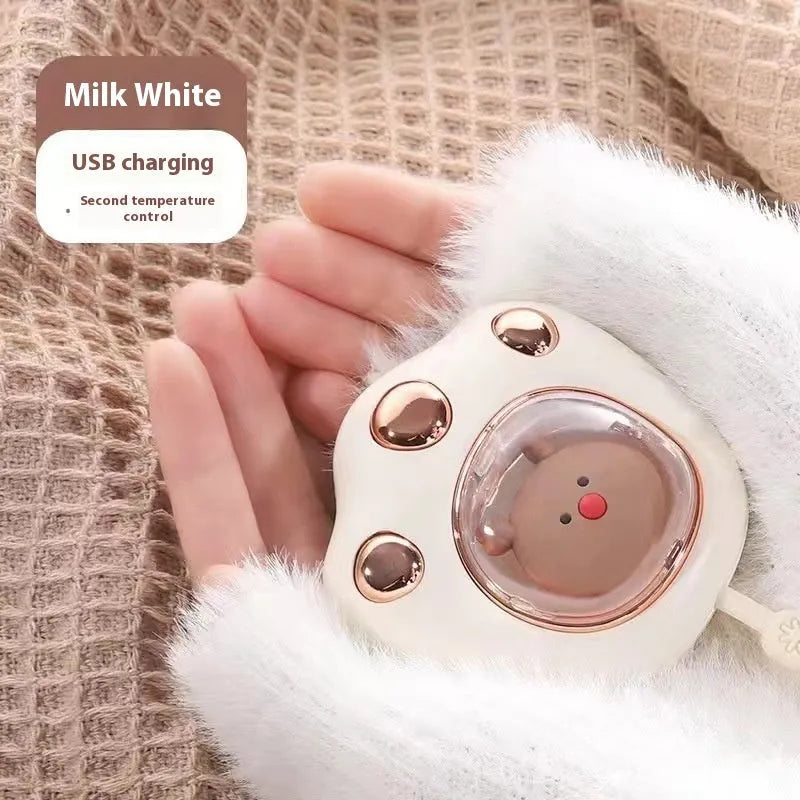 USB-powered hand warmer power bank with digital display in various colour options.