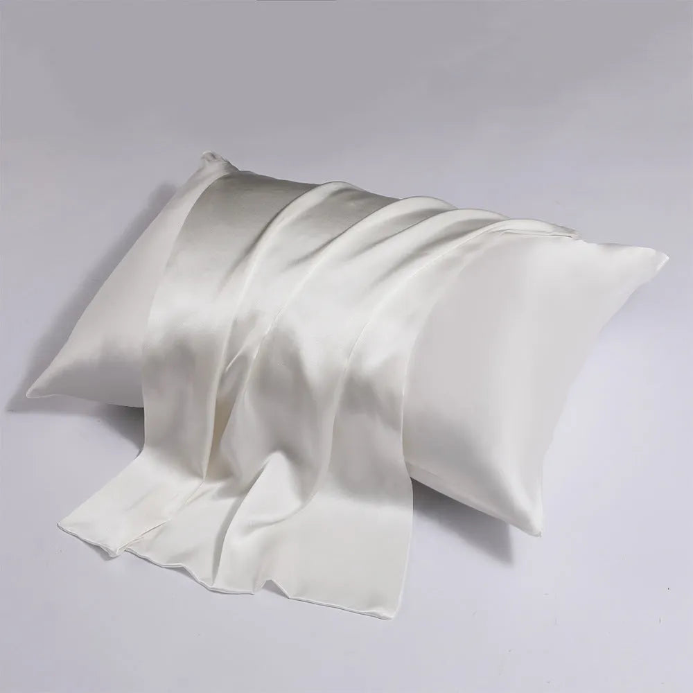 Double-sided silk pillowcase with concealed zip in baby blue colour showing size options