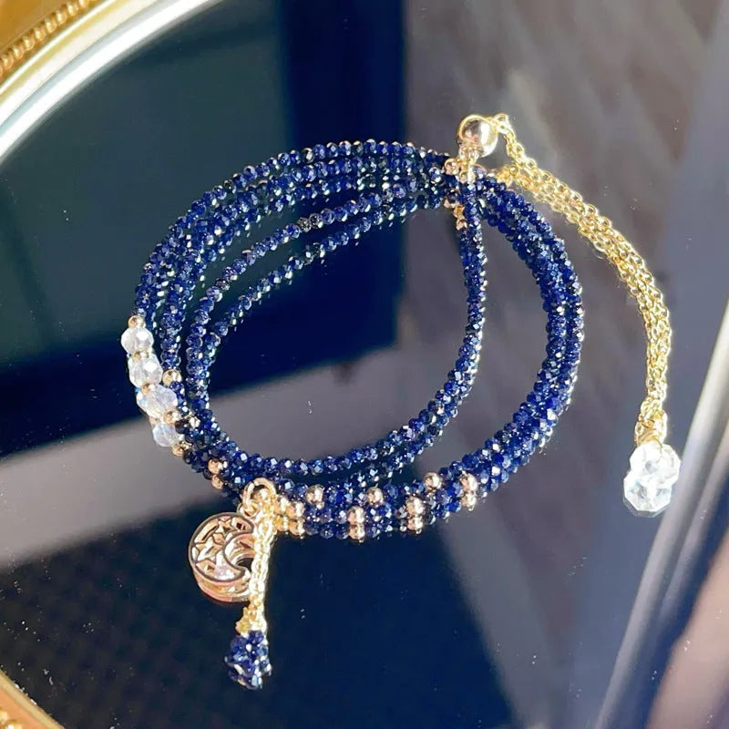 Blue San stone three-ring multi-layer bracelet for women on wrist