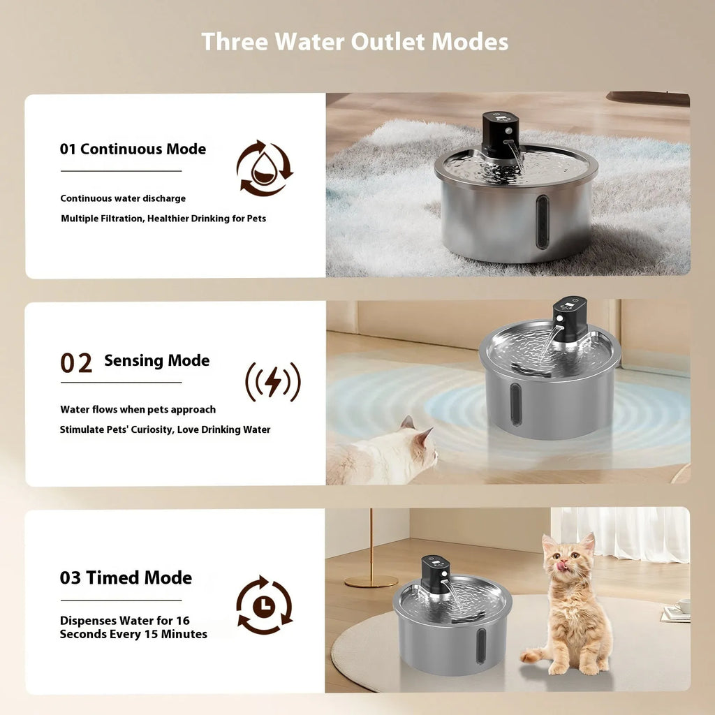 White heated pet water fountain for cats and dogs with stainless steel pump and temperature control base.