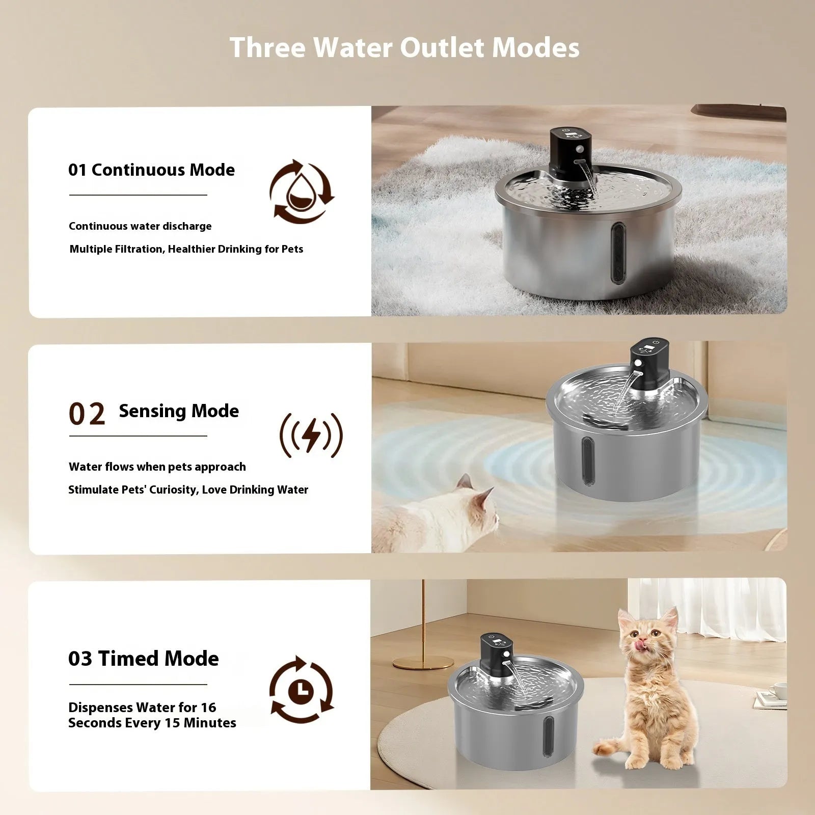 White heated pet water fountain for cats and dogs with stainless steel pump and temperature control base.