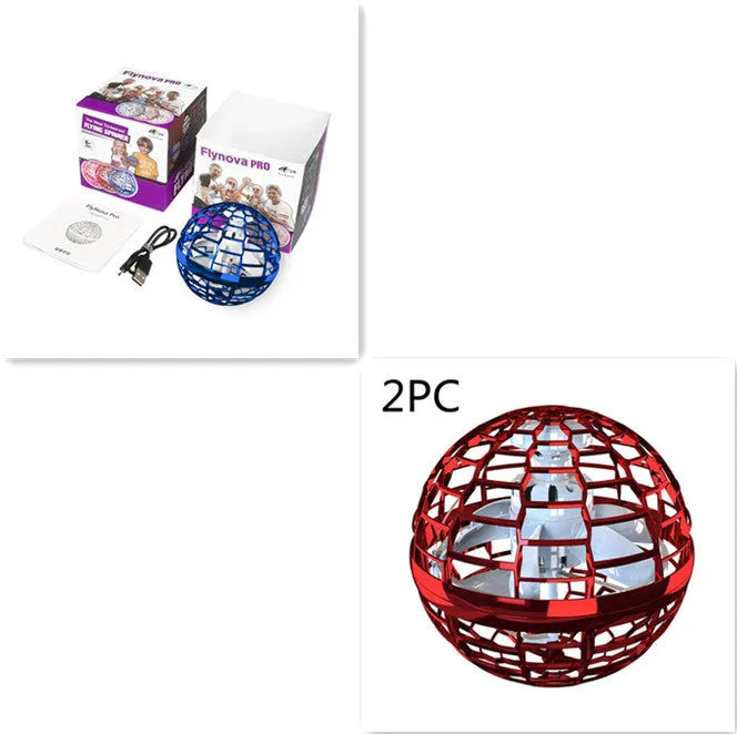 Blue LED spinning flying ball toy with magic wand accessory on white background