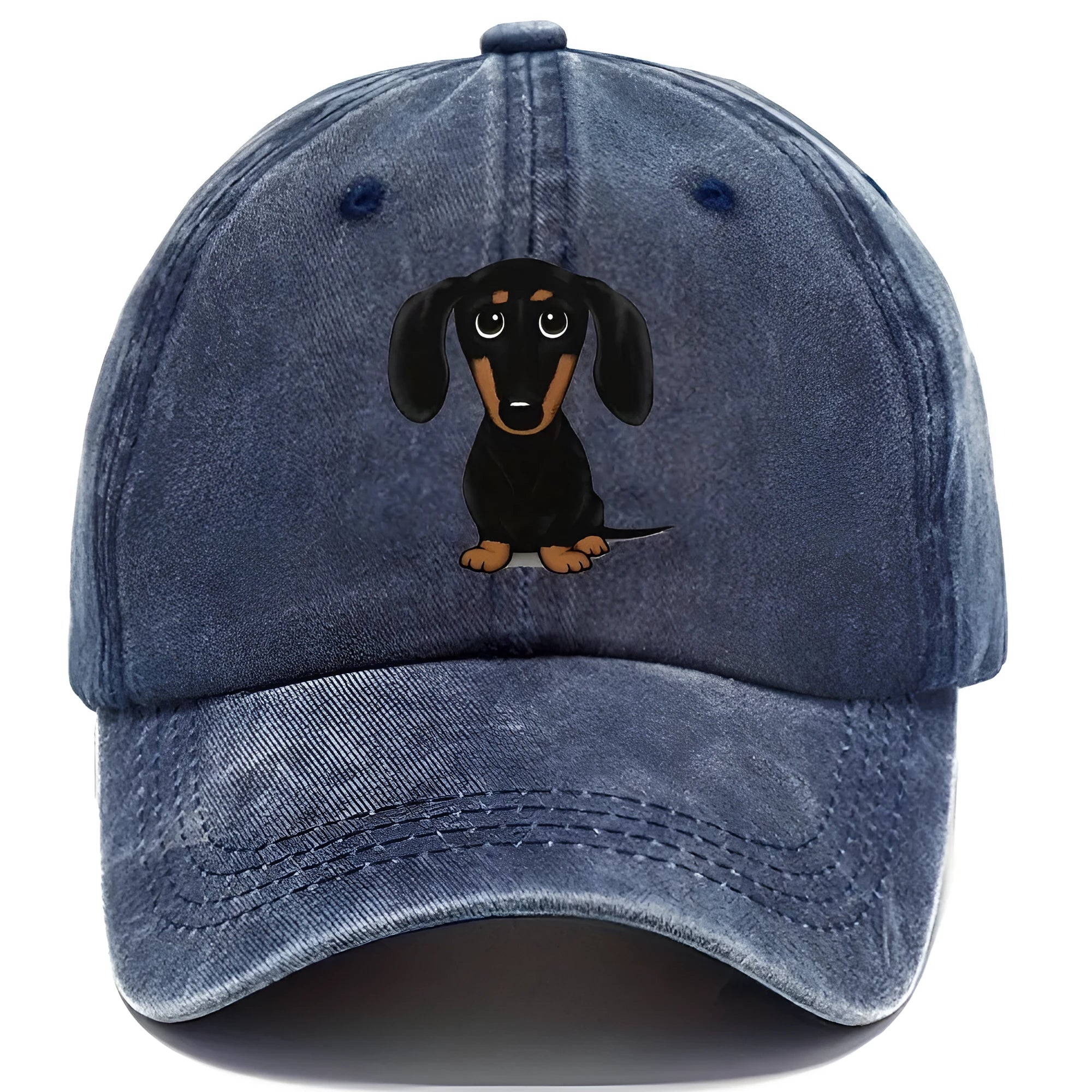 Retro washed baseball cap with embroidered Dachshund design and digital print in cotton fabric